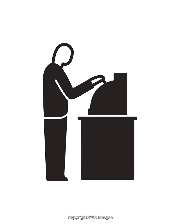 Silhouette of Person Operating Cash Register in Shop Environment