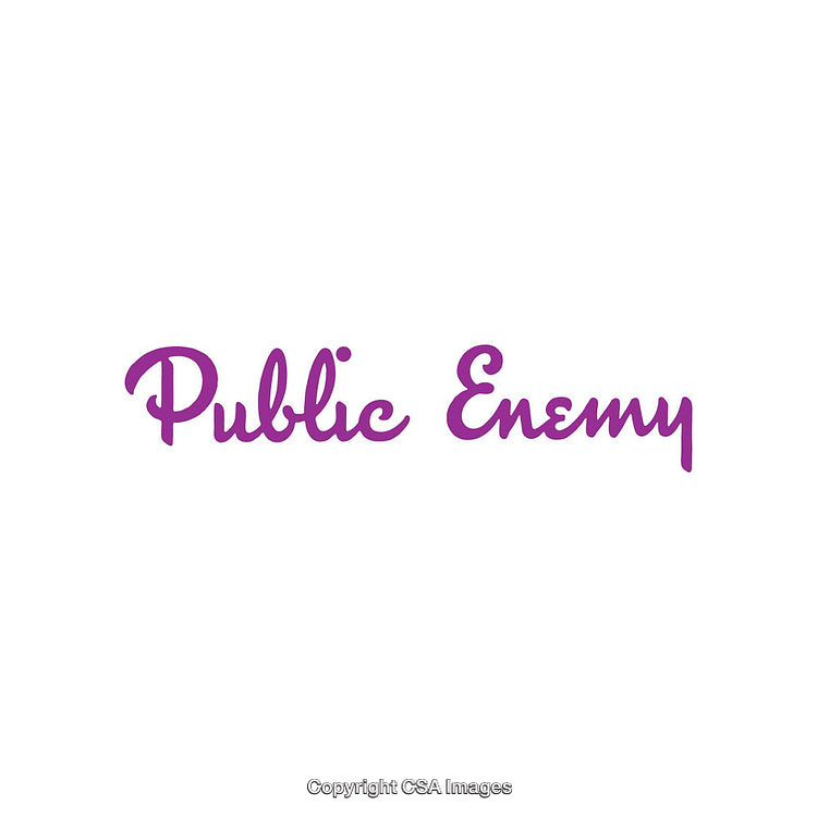 Purple Script Lettering Displaying 'Public Enemy' on White Background