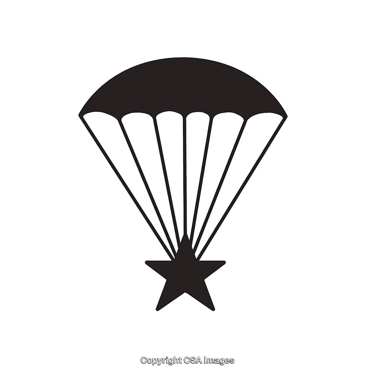 Black and White Illustration of a Parachute with a Star Design