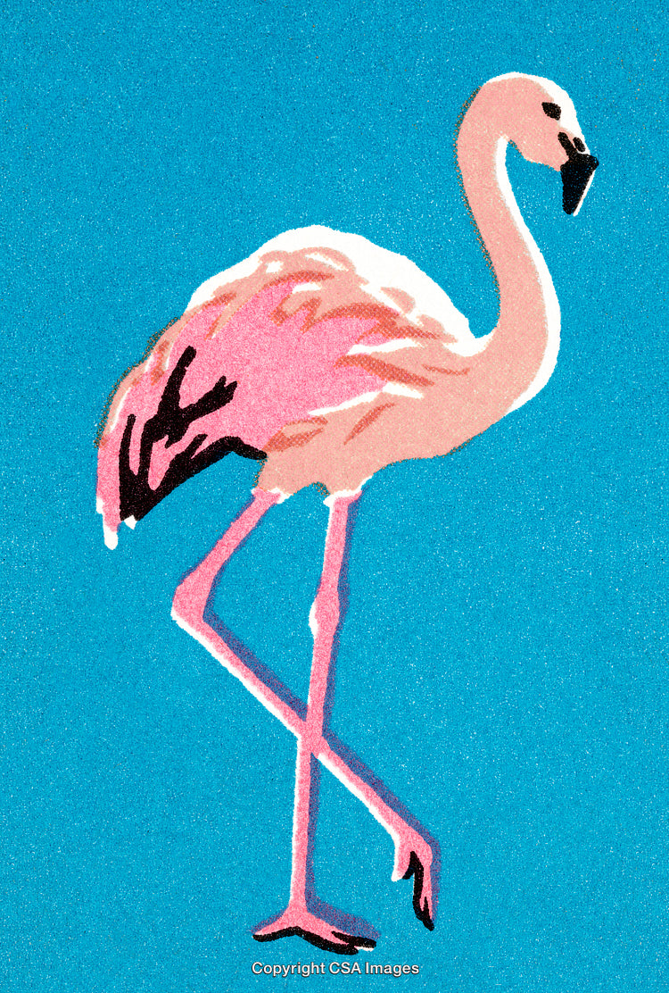 Pink Flamingo Illustration on Vibrant Blue Background with Artistic Appeal