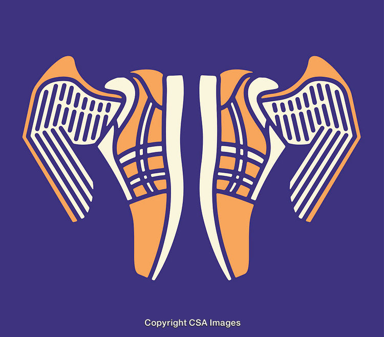 Orange Athletic Shoes with Wing Design Line Art on Purple