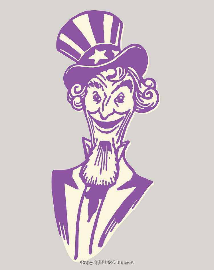 Stylized Illustration of a Purple Uncle Sam with Vintage Charm