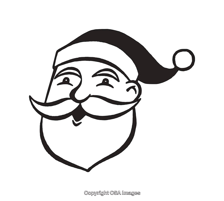 Black And White Line Art Illustration of Santa Claus's Jolly Face