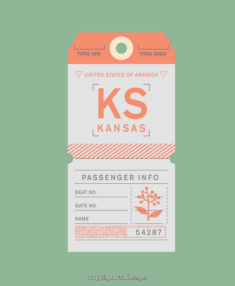Retro Travel Tag Design Featuring Kansas State with Minimalist Style