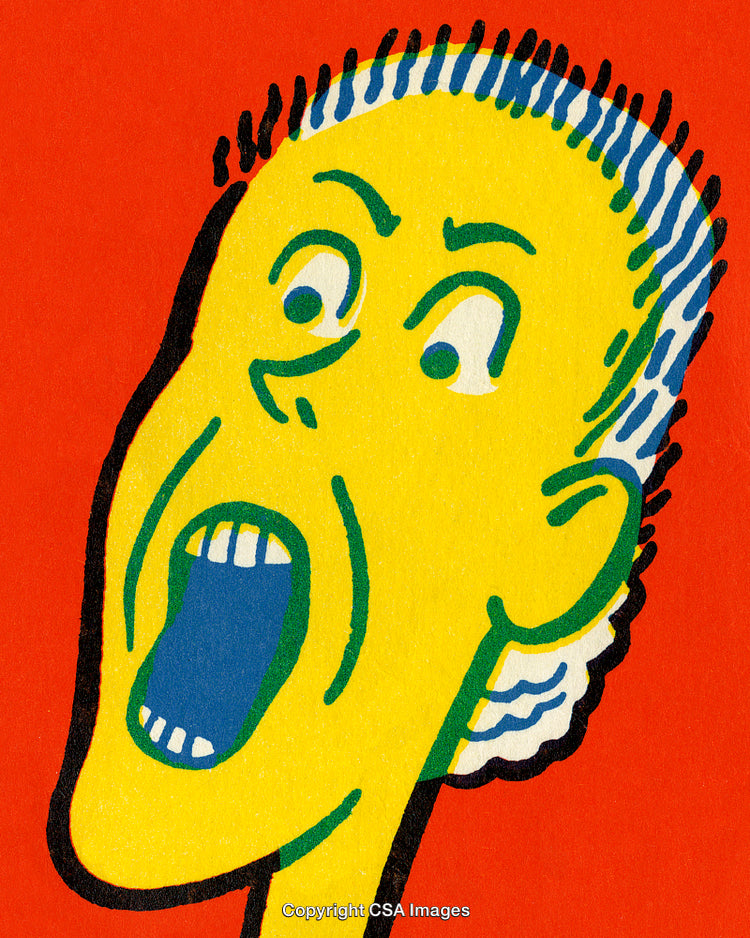 Colorful Abstract Illustration of a Shouting Face on Vibrant Red Background