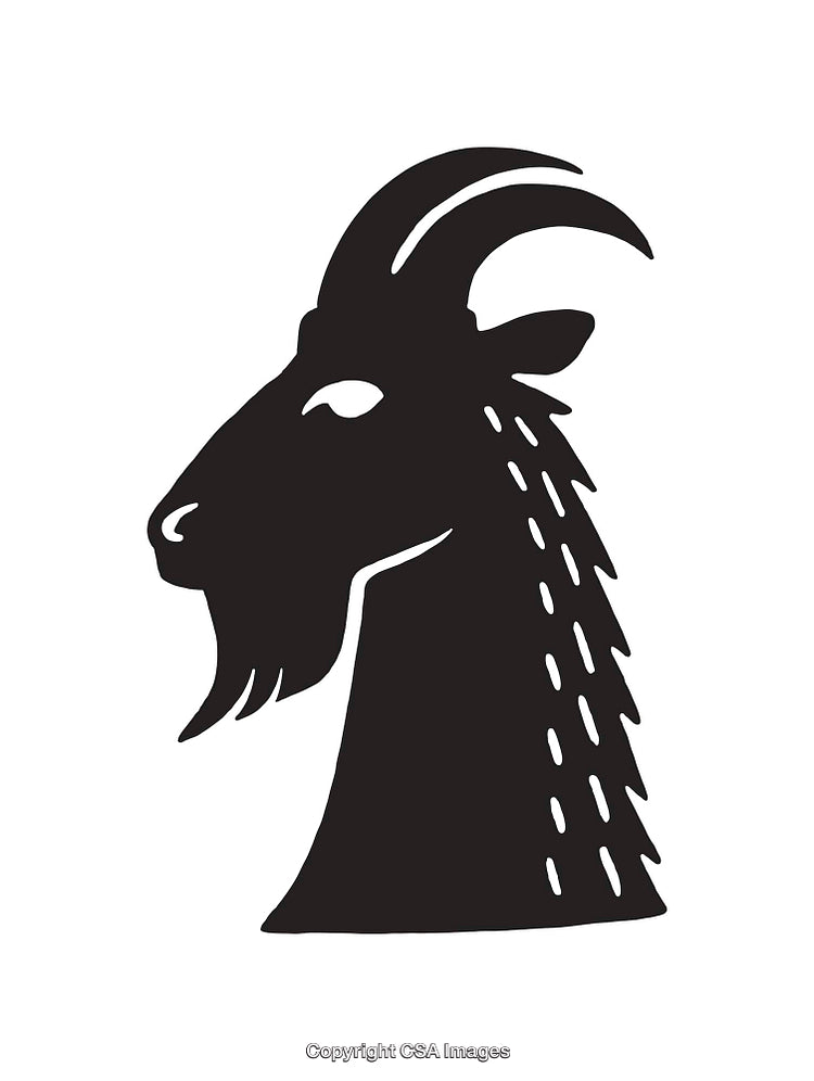 Black and White Illustration of a Goat Silhouette with Horns and Beard