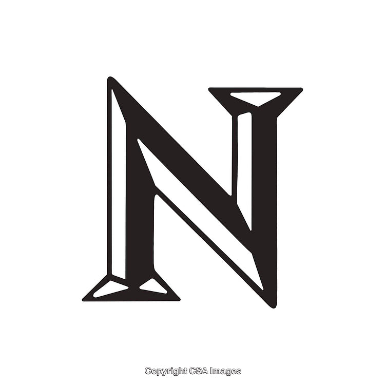 Intricately Designed Black Letter N with Classic Serif Details on White Background