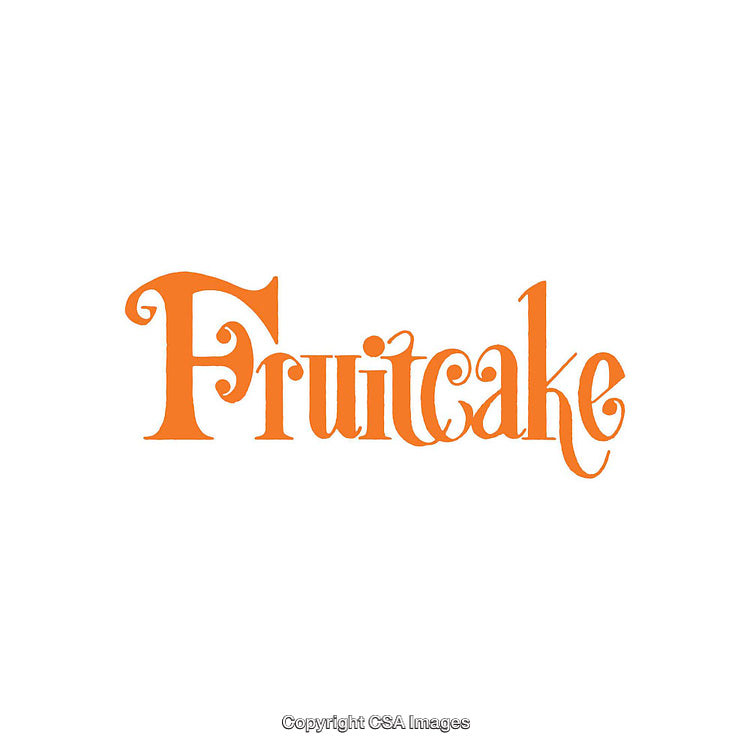 Retro Style Orange-Colored Word Art Featuring the Word 'Fruitcake'