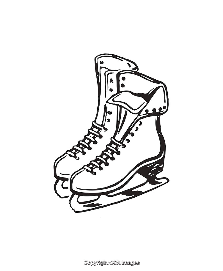 Black and White Line Art Illustration of Ice Skating Boots