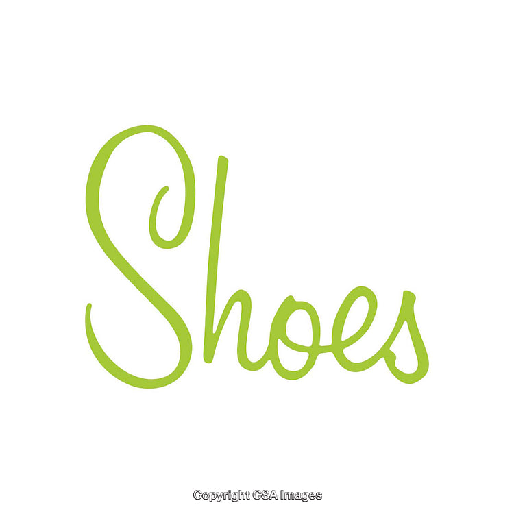 Green Handwritten Word 'Shoes' on a White Background