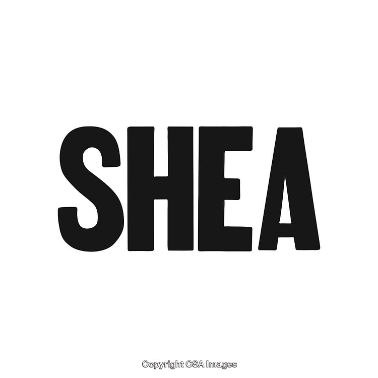 Bold Display of the Word 'Shea' in Black Stylized Letters on White Background