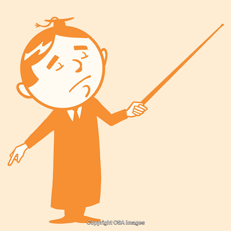 Cartoon Character Illustration of Teacher Holding a Pointer in Minimal Style