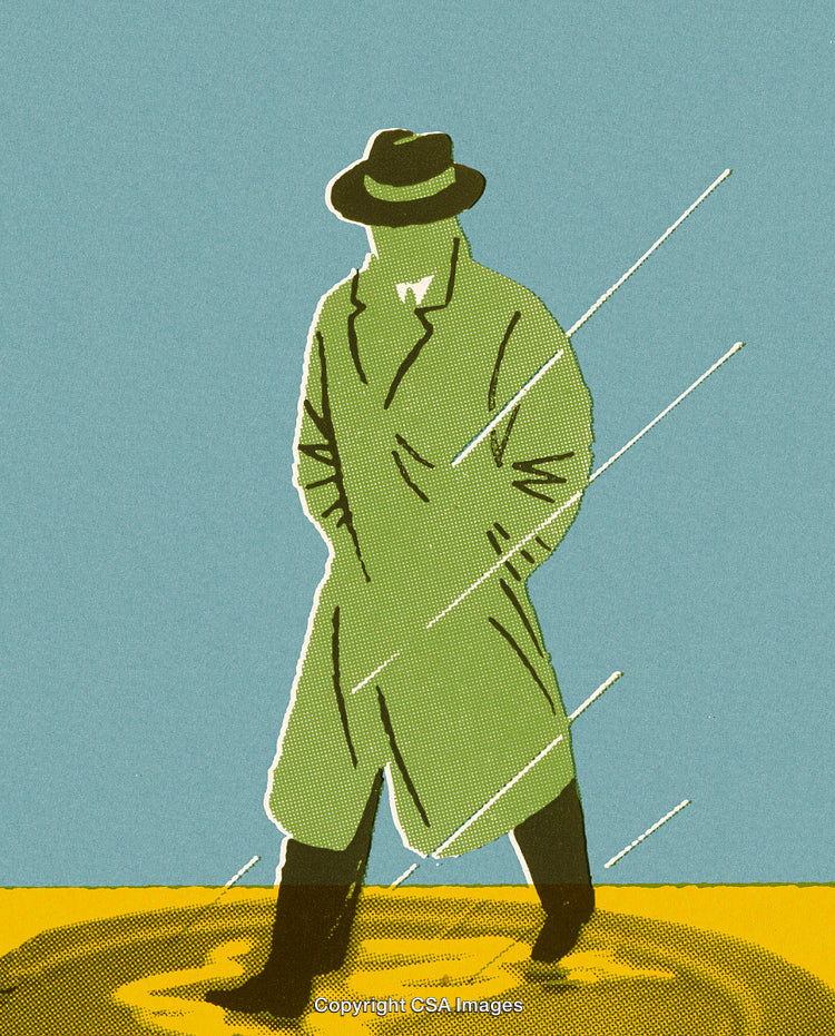 Mysterious Figure in Rain With Retro Comic Style Illustration