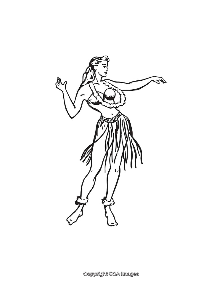 Classic Hula Dancer Line Art Illustrating Hawaiian Culture and Traditions