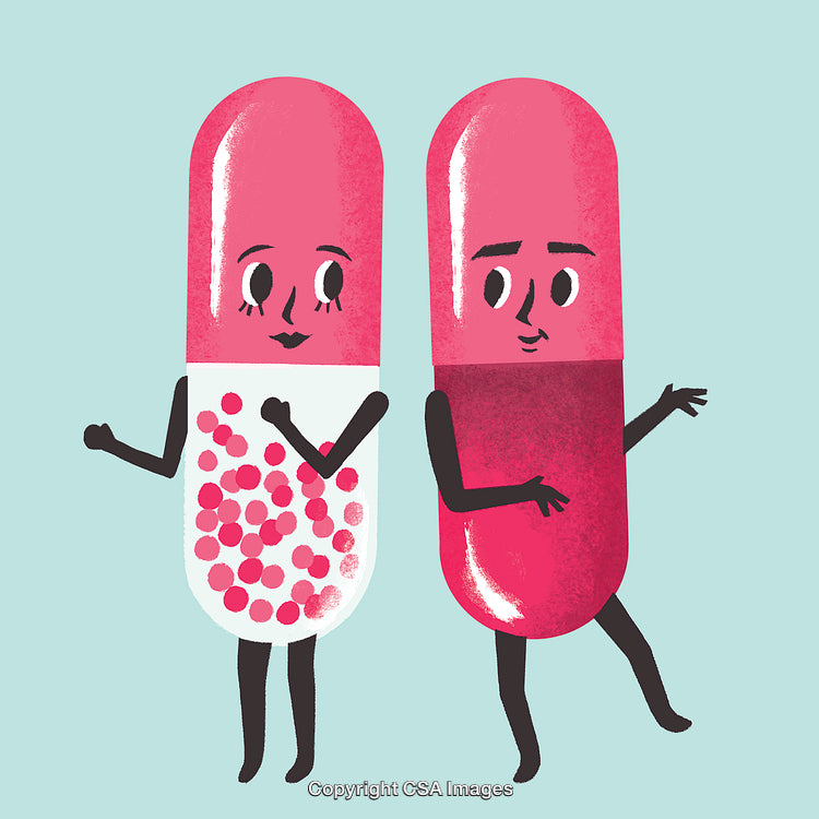 Two Cartoon Pills as Characters Expressing Friendship and Interaction