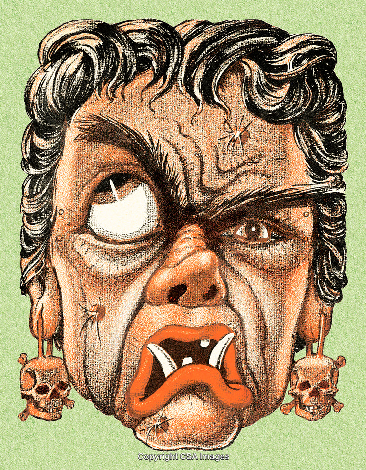 Vintage Illustration of a Fantasy Monster Face With Unique Expressions