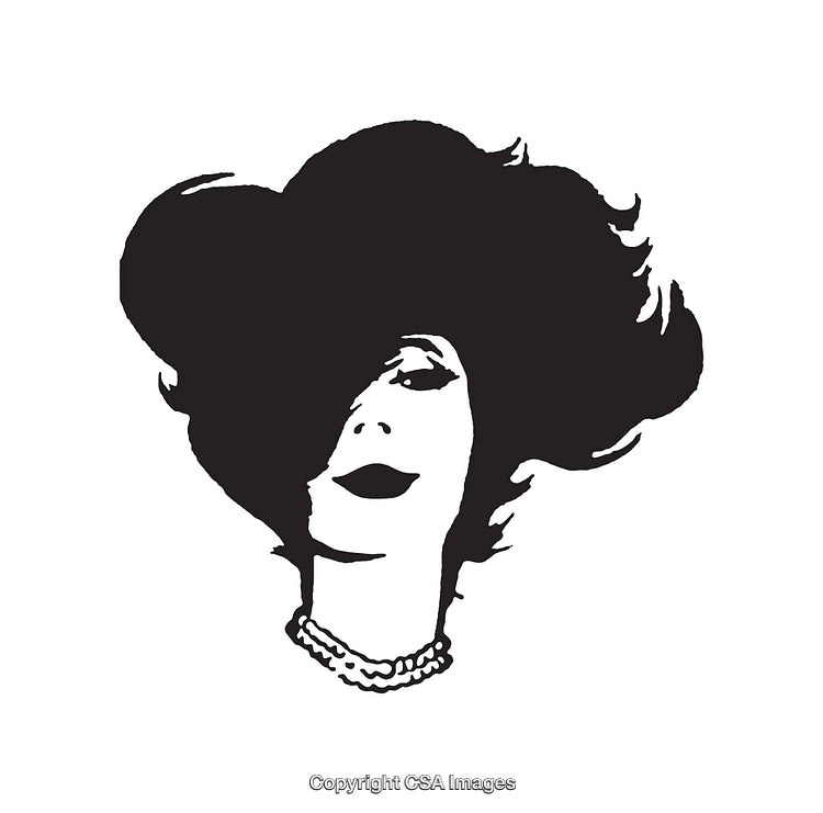 Stylish Black and White Line Art Portrait Illustration of Elegant Woman