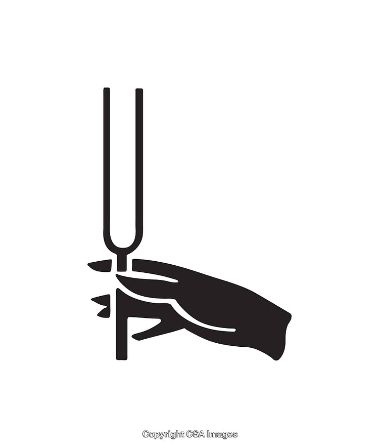 Illustration of a Hand Holding a Tuning Fork in a Minimalist Style