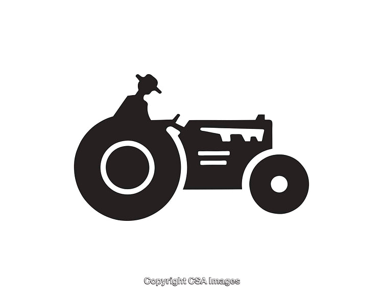 Black and White Silhouette of a Farmer Driving a Tractor
