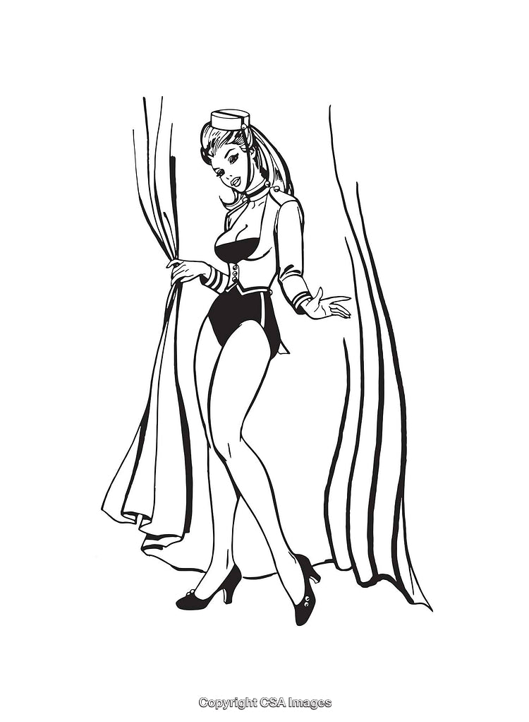 Black and White Line Art of Woman in Classic Style