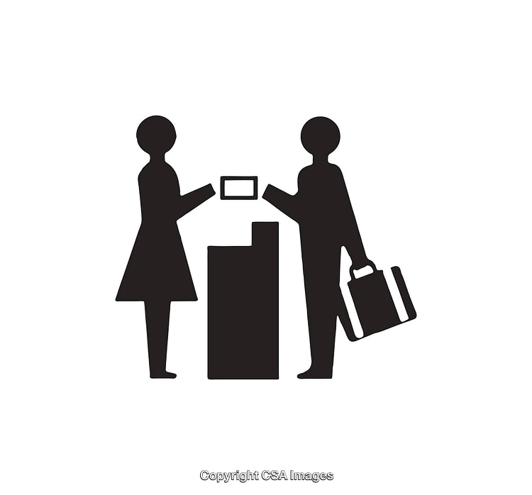 Black and White Icon Depicting Counter Service Interaction