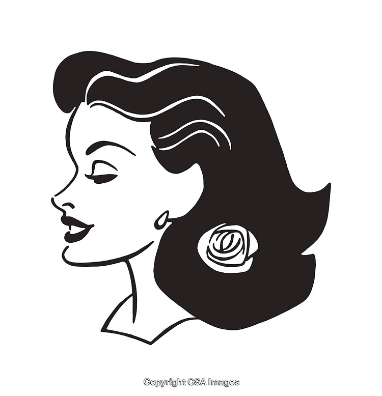 Elegant Female Silhouette in a Retro Black and White Line Style Drawing
