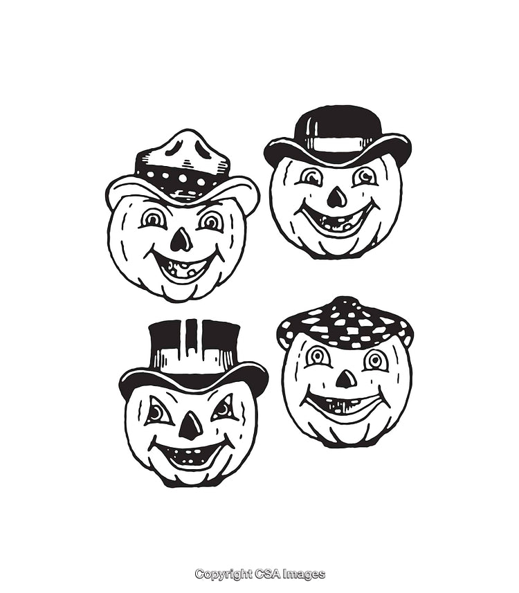 Vintage Black and White Line Art Pumpkin Illustrations for Halloween Designs