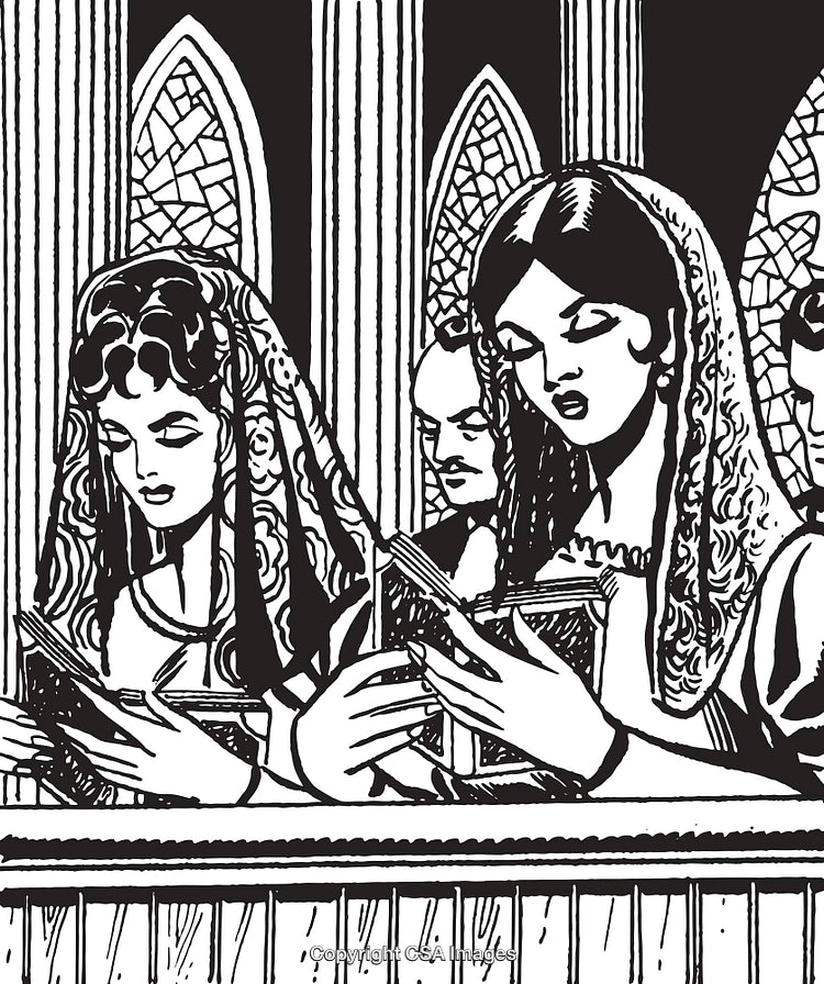 Illustration of Devout Women Reading in a Church Setting