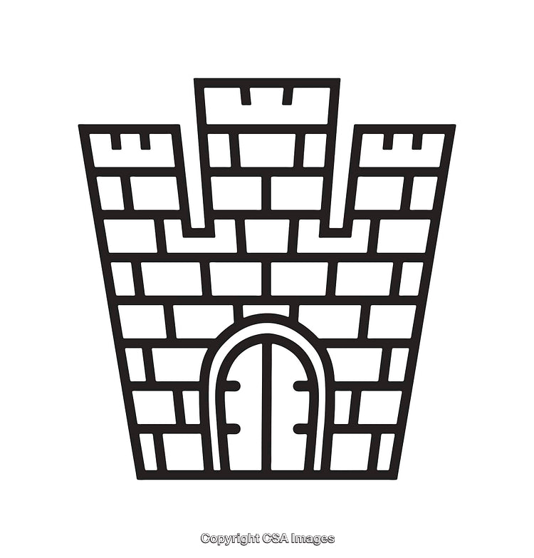 Simple Black And White Castle Icon With Brick Patterned Walls