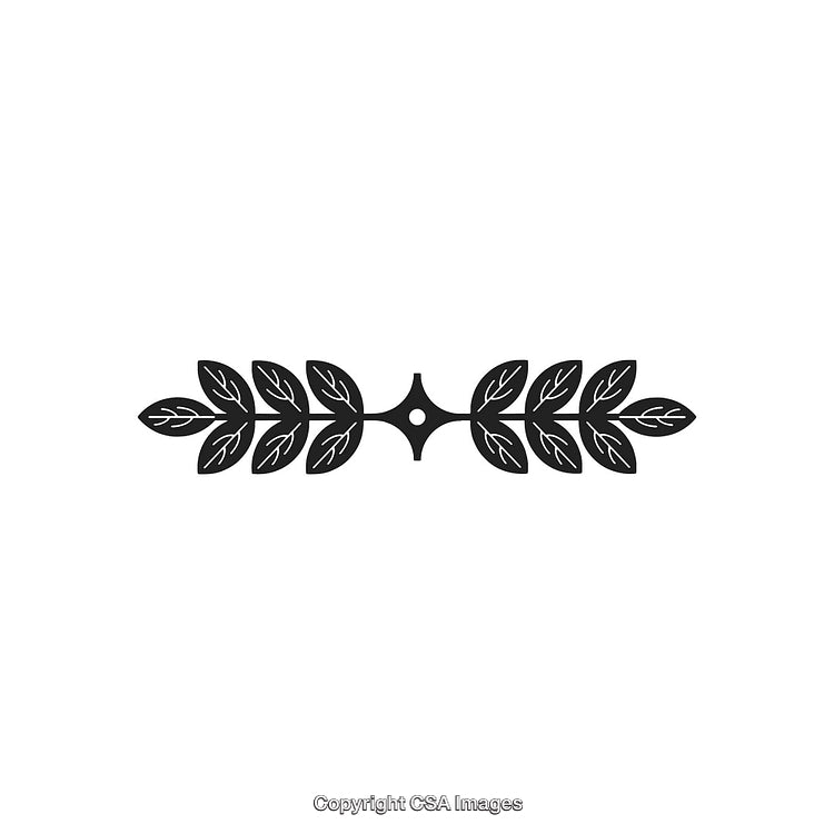 Elegant Black-and-White Decorative Design Element with Ornamental Leaves