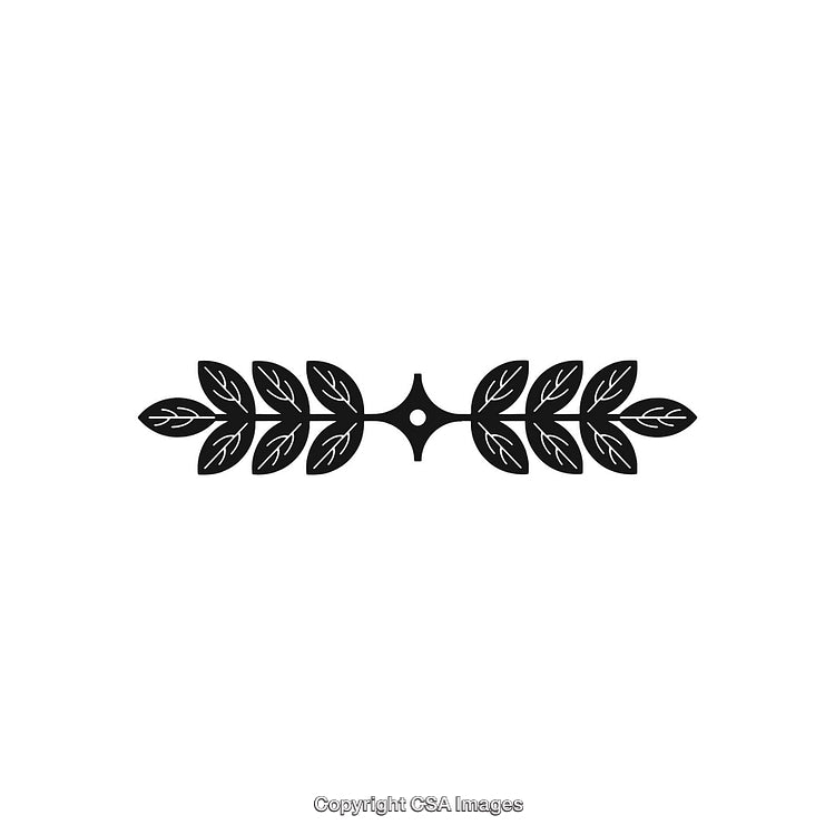 Elegant Black-and-White Decorative Design Element with Ornamental Leaves