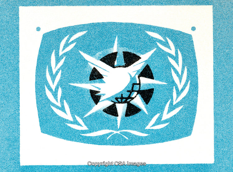 Stylized Illustration of Bird with Laurel Wreath Emblazoned in Blue