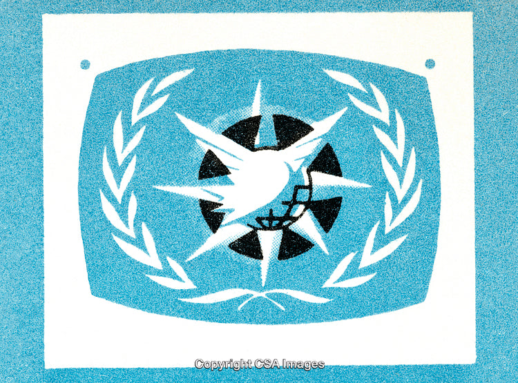 Stylized Illustration of Bird with Laurel Wreath Emblazoned in Blue