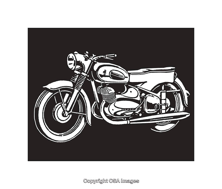 Black and White Line Art Illustration of a Classical Motorcycle Design