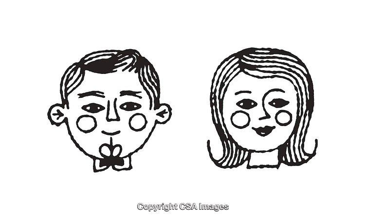 Black And White Line Art Portraits of Boy and Girl