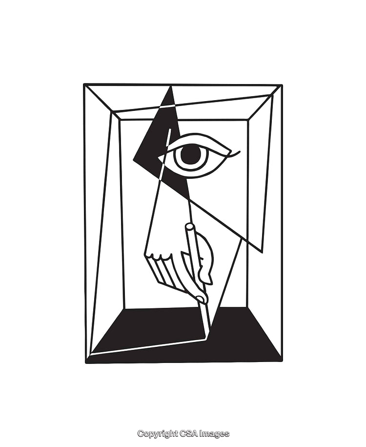 Abstract Cubist Style Black and White Line Art Illustration