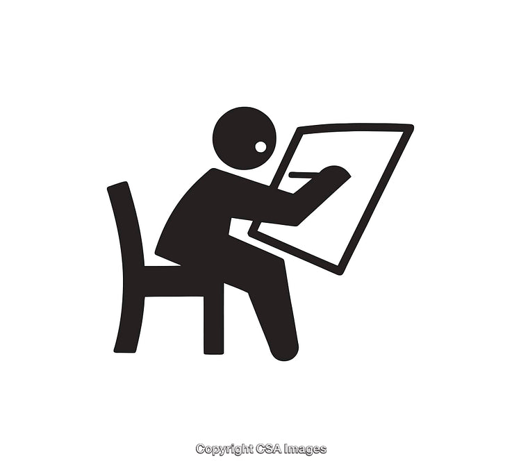 Illustration of Person Drawing at a Desk in Black and White