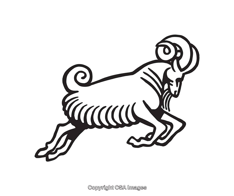 Black and White Line Art of a Ram With Intricate Design