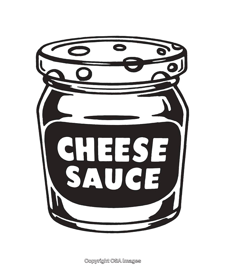 Black and White Line Art Illustration of a Cheese Sauce Jar