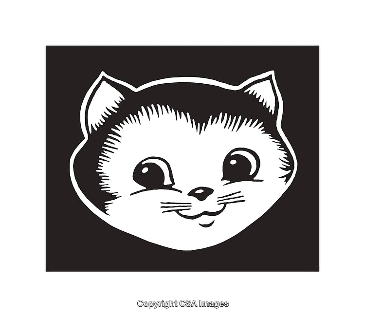 Vintage Black and White Cat Line Art Drawing Illustration