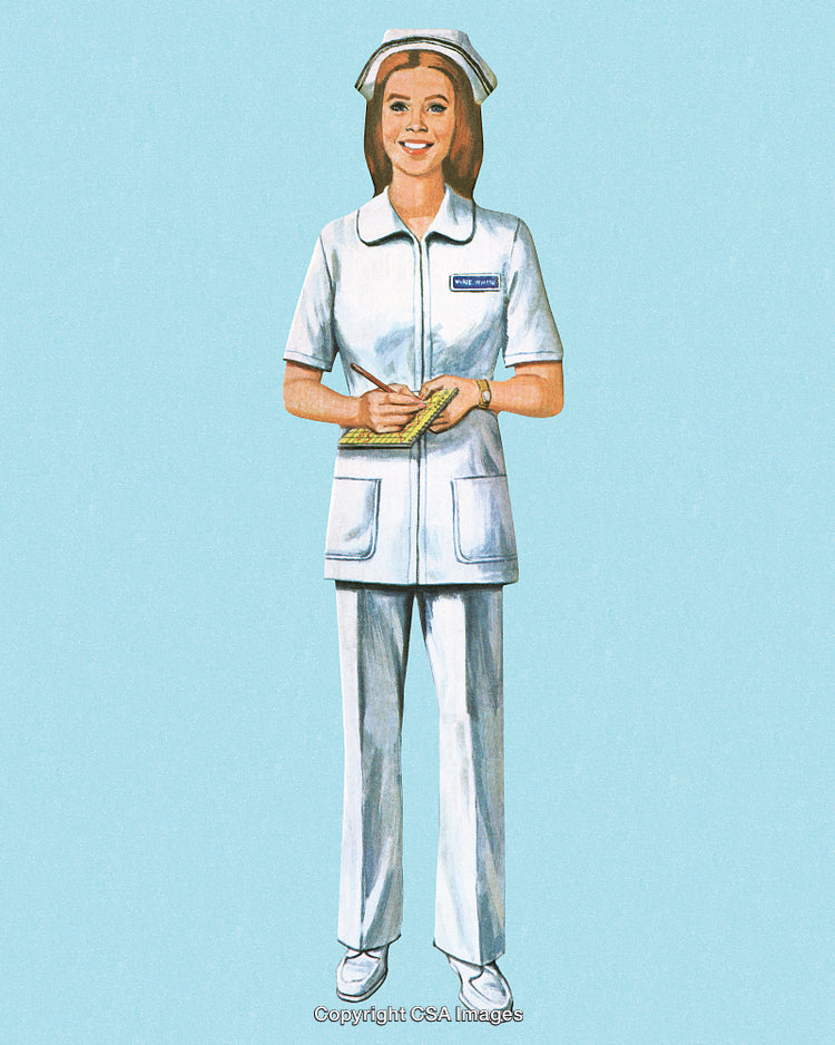 Smiling Nurse Holding a Notepad in Classic Medical Uniform Illustration