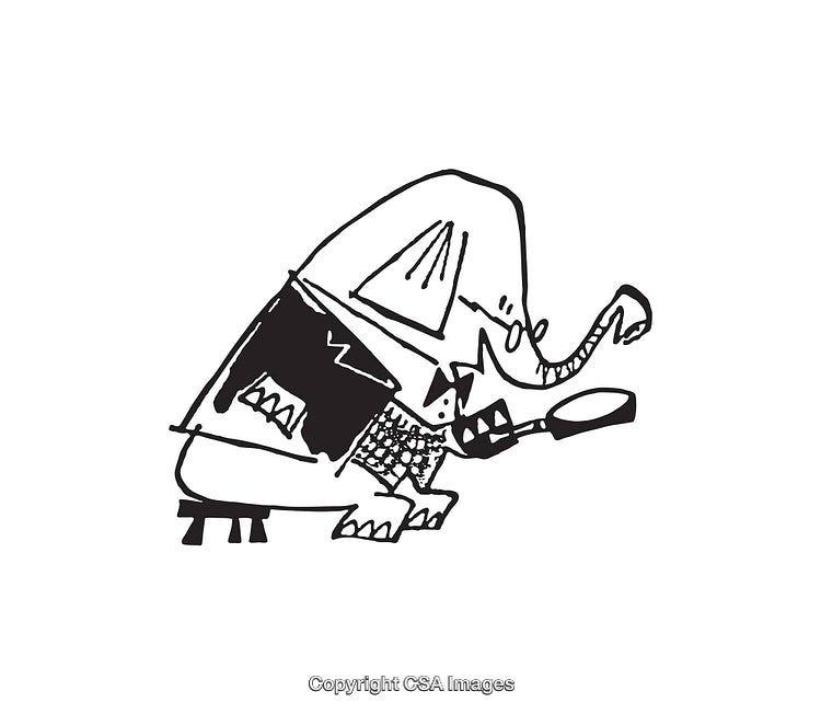 Illustration of an Elephant with a Magnifying Glass in Line Art Style