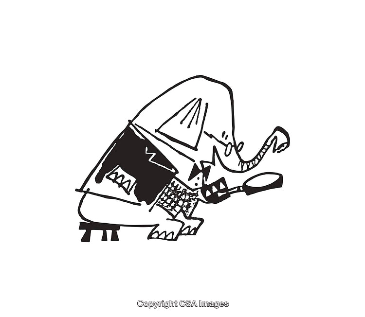 Illustration of an Elephant with a Magnifying Glass in Line Art Style