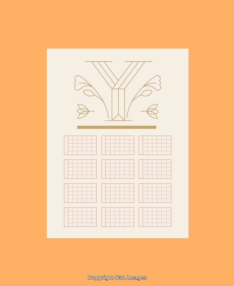 Minimalist Line Art Illustration Featuring Symmetrical Floral and Grid Design