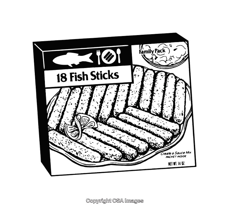 Monochrome Illustration of Fish Sticks Family Pack Box