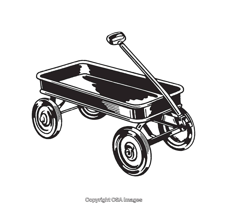Black and White Line Art Illustration of a Classic Toy Wagon
