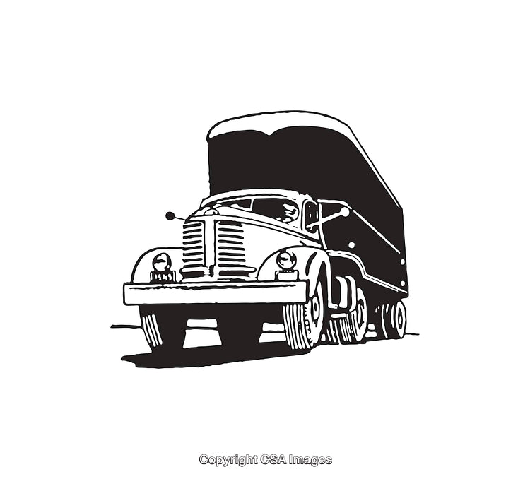 Vintage Line Art Illustration of a Classic Truck in Black and White