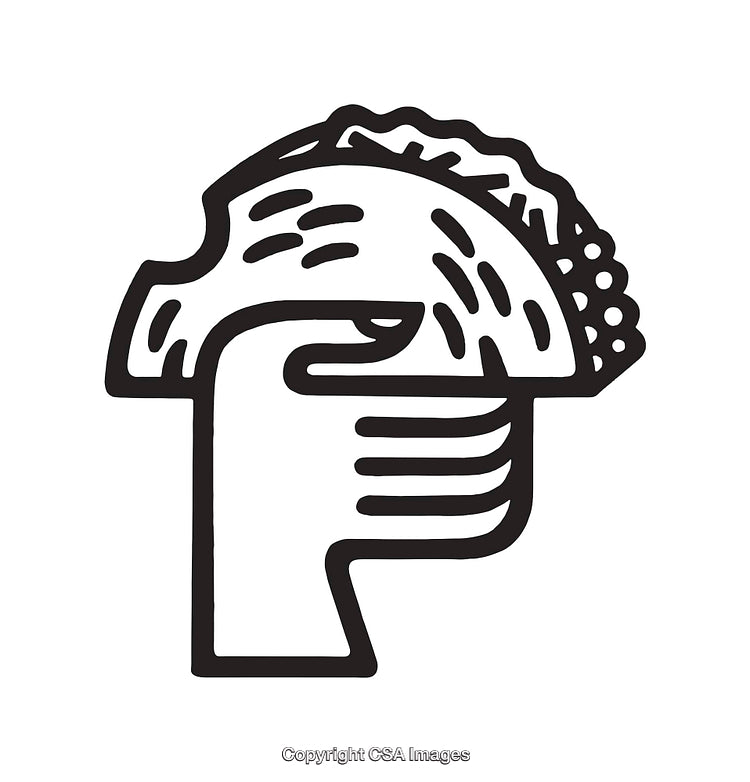 Black and White Icon of Hand Holding a Taco in Simplistic Design
