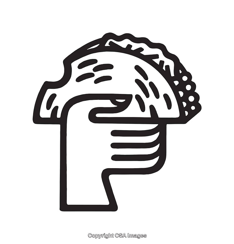 Black and White Icon of Hand Holding a Taco in Simplistic Design