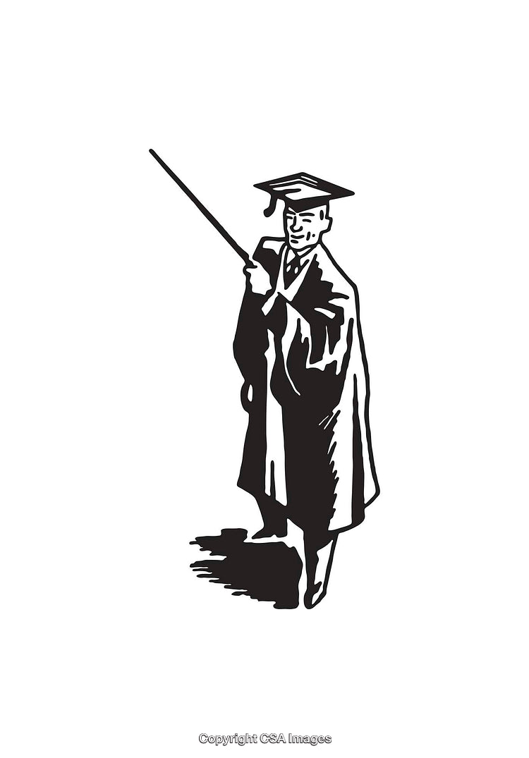 Vintage Style Line Art of Academic Graduate Holding a Pointer